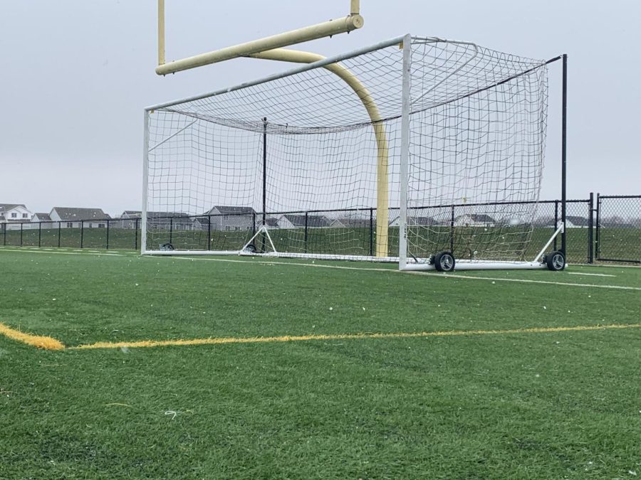 The soccer goal at the Spring Creek Sports Complex. Students are encouraged to attend as many home games as possible to support all Southeast Polk High School  teams. Bre Radden photo.