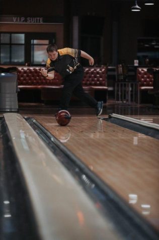 Senior Garrett Rayl bowling during a game. Garrett Rayl photo.