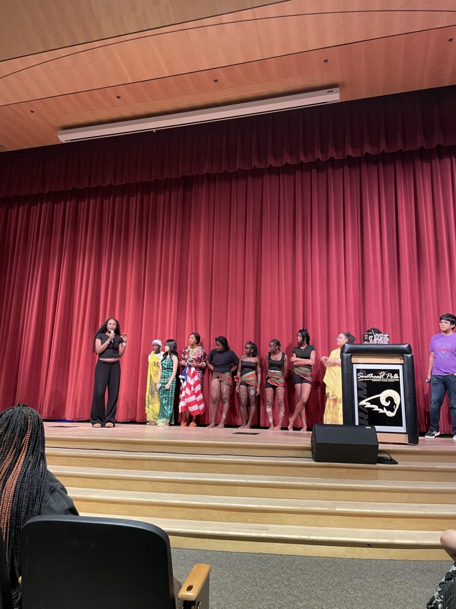Slangka Rene addresses the audience at the 2025 Culture Day presentations. Photo courtesy of Emily Lewis.