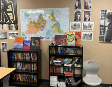 A collection of creative items in Chris Stethen's classroom.